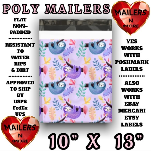 MAILERSNAMORE Other - ( Quantity 25 10x13 ) Purple Sloth Leaves Poly Mailers Bag Shipping Envelopes